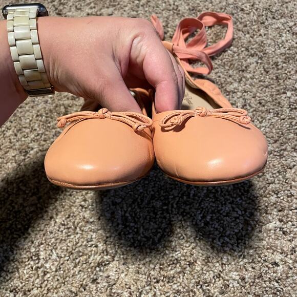 Saks Fifth Avenue SZ 7.5 Ribbon Wrap Up Ballet Flats Salmon Pink Balletcore Girl - Picture 6 of 7